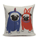 Animal Dog Cushion Cover French Bulldog Pug Pillowcase Woven Linen Decor Home Ljojo