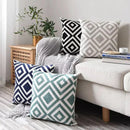 Embroidered Geometric Cushion Cover Grey Black Blue Ljojo Pillowcase Square 45x45cm