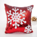 Ljojo Mermaid Snowflake Deer Sequin Red Christmas Pillow Cover