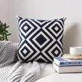 Embroidered Geometric Cushion Cover Grey Black Blue Ljojo Pillowcase Square 45x45cm
