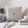 Embroidered Geometric Cushion Cover Grey Black Blue Ljojo Pillowcase Square 45x45cm