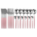 Ljojo 24-Piece Stainless Steel Cutlery Set for 6 - Black Gold Silverware