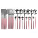 Ljojo 24-Piece Stainless Steel Cutlery Set for 6 - Black Gold Silverware