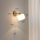 Ljojo Milk Glass LED Wall Light with Pull Chain Switch - Modern Copper Wall Lamp