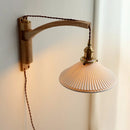 Ljojo Minimalist Walnut Wall Lamps with Retractable Arm & Pleat Lampshade