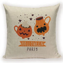 Happy Halloween Pumpkin Print Linen Throw Pillow Cover by Ljojo
