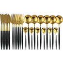 Ljojo 24-Piece Stainless Steel Cutlery Set for 6 - Black Gold Silverware