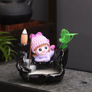 Ljojo Little Monk Ceramic Incense Burner with Mountain Water Flow Ornament