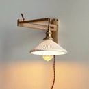 Ljojo Minimalist Walnut Wall Lamps with Retractable Arm & Pleat Lampshade