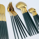 Ljojo 24Pcs Green Gold Stainless Steel Dinnerware Set Cutlery Tableware Silverware