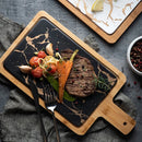 Ljojo Marbling Black Bronzing Wooden Tray, Rectangular Handle Steak Plate karadığında Western Plate.