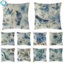 Blue Flowers & Birds Pattern Cushion Cover, Ljojo Home Decor Pillow Case