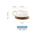 Ljojo 300ml Marble Ceramic Tea Coffee Cups with Wood Saucers, Black White Gold Inlay