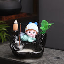Ljojo Little Monk Ceramic Incense Burner with Mountain Water Flow Ornament
