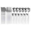 Ljojo 24-Piece Stainless Steel Cutlery Set for 6 - Black Gold Silverware