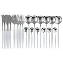 Ljojo 24-Piece Stainless Steel Cutlery Set for 6 - Black Gold Silverware
