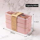Ljojo 3-Layer Wheat Straw Bento Box - Healthy Microwave Food Storage Container