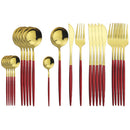 Ljojo 24-Piece Stainless Steel Cutlery Set for 6 - Black Gold Silverware
