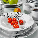 Ljojo 30-Piece Black Porcelain Ceramic Dinner Combi-Set with Dessert Soup Dinner Cup Saucer