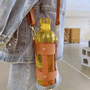 Ljojo 500ml Glass Water Bottle with PU Cup Holder and Time Marker