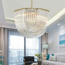 Ljojo Lustre Plate Gold Round Pendant Light Glass Chain Lamp Fixture