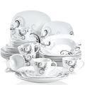 Ljojo 30-Piece Black Porcelain Ceramic Dinner Combi-Set with Dessert Soup Dinner Cup Saucer