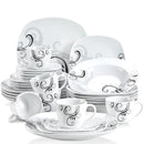 Ljojo 30-Piece Black Porcelain Ceramic Dinner Combi-Set with Dessert Soup Dinner Cup Saucer