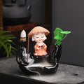 Ljojo Little Monk Ceramic Incense Burner with Mountain Water Flow Ornament