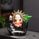 Ljojo Little Monk Ceramic Incense Burner with Mountain Water Flow Ornament