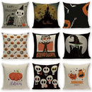 Happy Halloween Pumpkin Print Linen Throw Pillow Cover by Ljojo