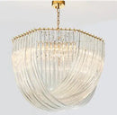 Ljojo Lustre Plate Gold Round Pendant Light Glass Chain Lamp Fixture