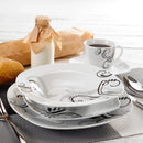 Ljojo 30-Piece Black Porcelain Ceramic Dinner Combi-Set with Dessert Soup Dinner Cup Saucer
