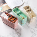 Ljojo 3-Layer Wheat Straw Bento Box - Healthy Microwave Food Storage Container