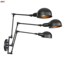 Ljojo Loft Antique Swing Arm Wall Sconce with 3 Heads Black Finish