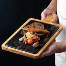 Ljojo Marbling Black Bronzing Wooden Tray, Rectangular Handle Steak Plate karadığında Western Plate.