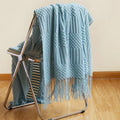 Ljojo Luxury Caramel Knitted Throw Blanket with Wave Tassels