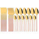 Ljojo 24-Piece Stainless Steel Dinnerware Set White Silver Flatware Tableware Kit
