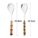 Ljojo Long Handle Serving Spork Set - Bamboo Wooden & Stainless Steel Cutlery