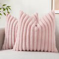Ljojo 16x16 Faux Fur Striped Pillow Covers 2pcs - Soft Plush Velvet Back
