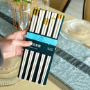 Ljojo 5 Pair Alloy Non-Slip Chopsticks Set for Kitchen Tableware Gift