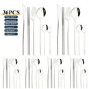 Ljojo 36pc White Gold Stainless Steel Dinnerware Set Flatware Cutlery Kit