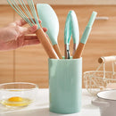 Ljojo 12PCS Silicone Kitchen Utensils Set with Wooden Handle - Non-Stick Cookware & Egg Beaters