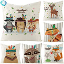 Ljojo Lovely Animals Linen Cushion Cover - Cute Bear Fox Deer Print