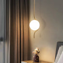 Ljojo Milky Glass Ball Pendant LED Sconces for Bedroom - Long Cable Hanging Lamp