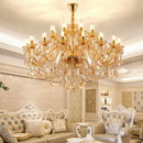 Ljojo Luxury Crystal Chandelier for Living & Dining Room - Elegant Golden Villa Candles Hanging Light