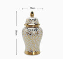 Ljojo™ Gold Ceramic Lattice Temple Jar with Lid - Home Decor Vase