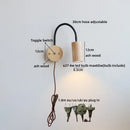 Ljojo LED Wall Lamps Indoor Art Square Round Ash Wood Lampshade Stair Light