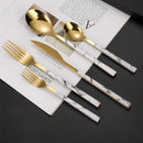 Ljojo Marble Pattern Cutlery Set: Knife, Fork, Spoon - Western Style, Stainless Steel