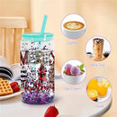 Ljojo 16oz Double Wall Snowglobe Mason Jar Cups with Straw - Set of 8