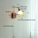 Ljojo LED Walnut Wood Wall Light Amber Glass Stair Sconce with Pull Chain Switch